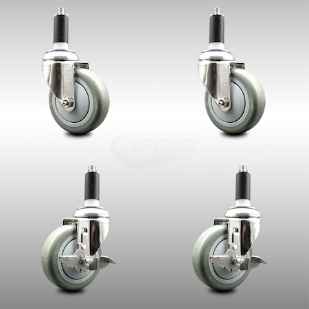 Service Caster 4 Inch 316SS Gray Poly Swivel 1-1/8 Inch Expanding Stem Caster Brake SCC, 2PK SCC-SS316EX20S414-PPUB-2-TLB-2-118